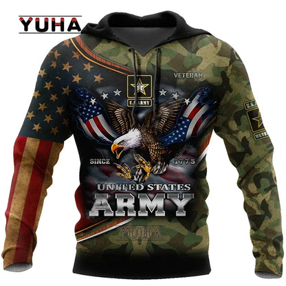 Men/Women US Army Eagle Marine Military Camo 3D Print  Suit Veteran Streetwear Pullover Jacket Oversized Hoodies