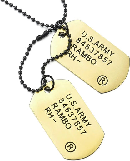 Classic 2Pcs Mens Military Army Dog Tag Pendant Necklace for Men Dad Husband with Bead Chain Christmas Birthday Jewelry Gifts