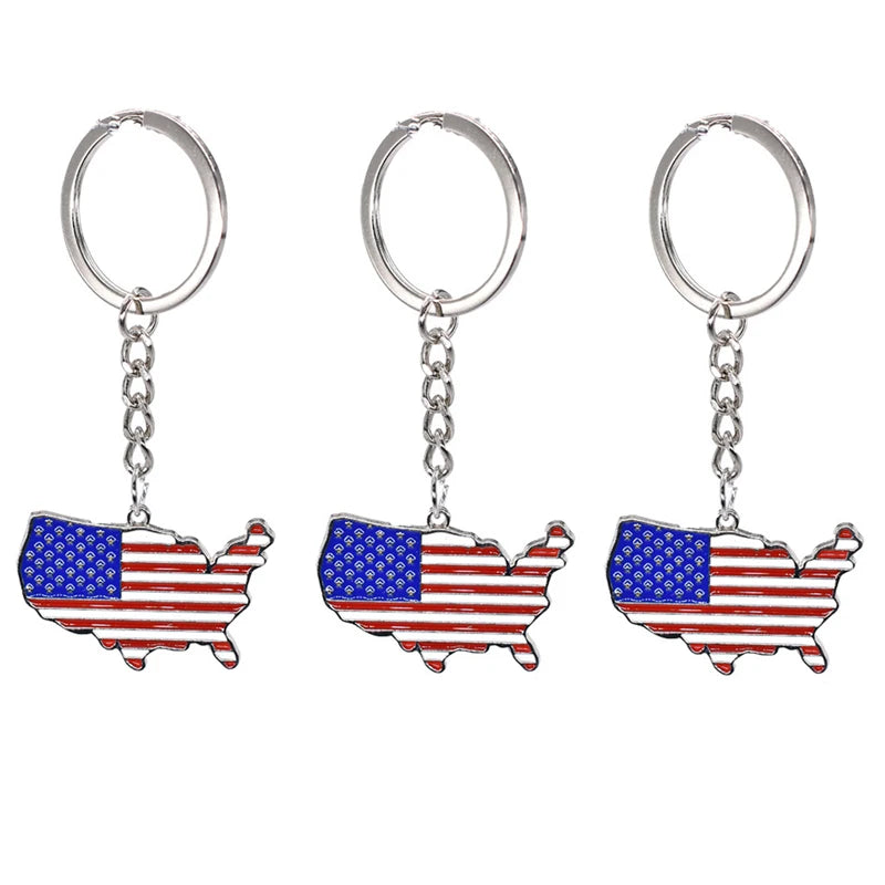 Decorative American Flag Keychains USA Flag Map Key Chains for Independence, Memorial, and Veterans Day Souvenir Gifts